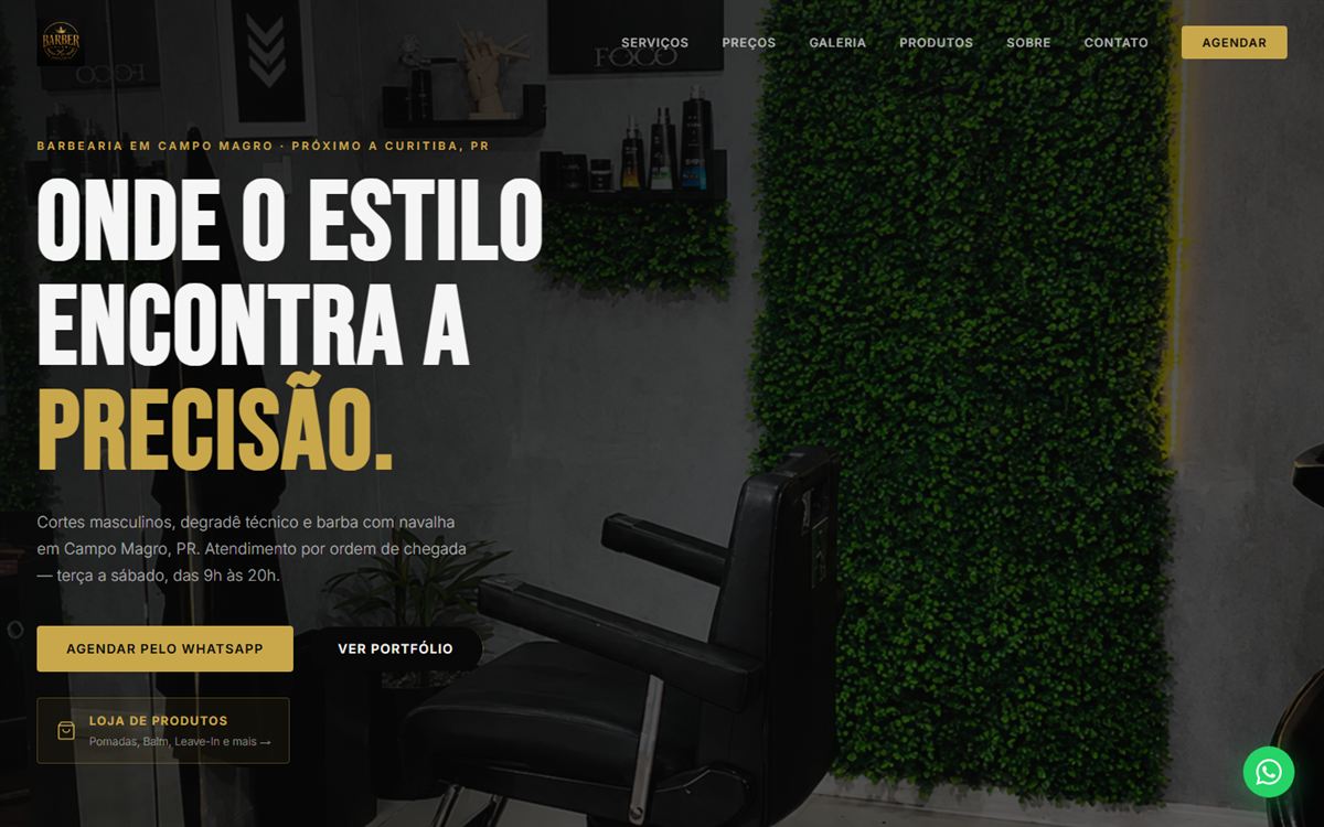 Página inicial do site do Barber Club Jander Ribeiro